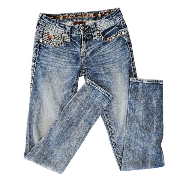 BKE Denim - Rock Revival Jeans Womens Sherry Skinny Size 26 Low Rise Studded Embellished